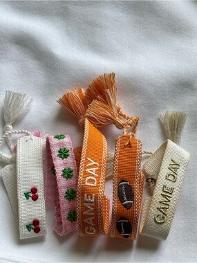 'Game Day' and miscellaneous embroidered adjustable Bracelet Set, jewelry